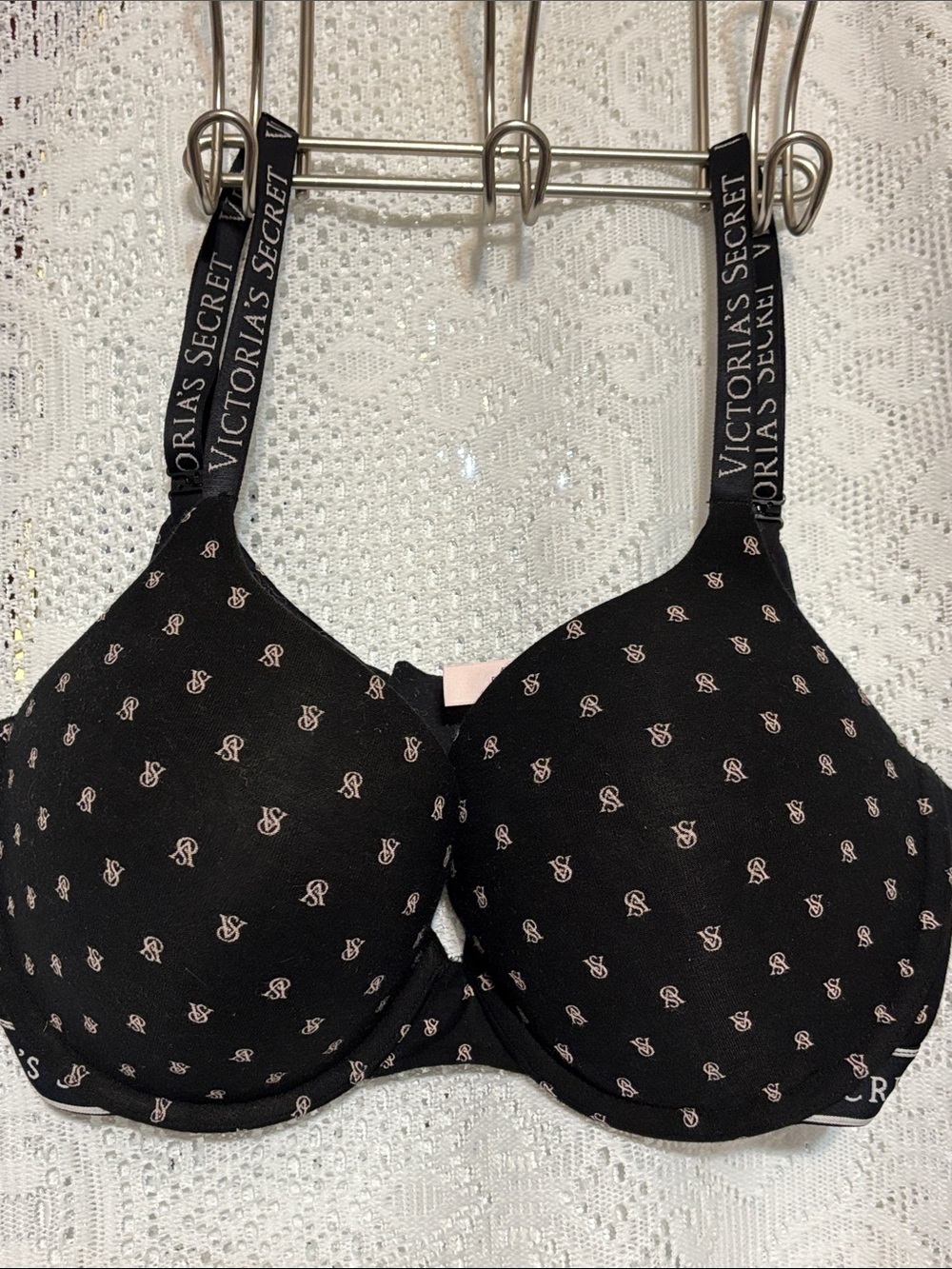 Victoria's Secret Black Bra with Pink Logo Print